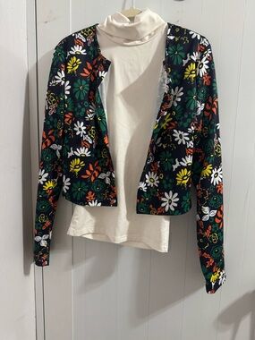 SHEIN Black Floral Open-Front Blazer with Multicolor Print